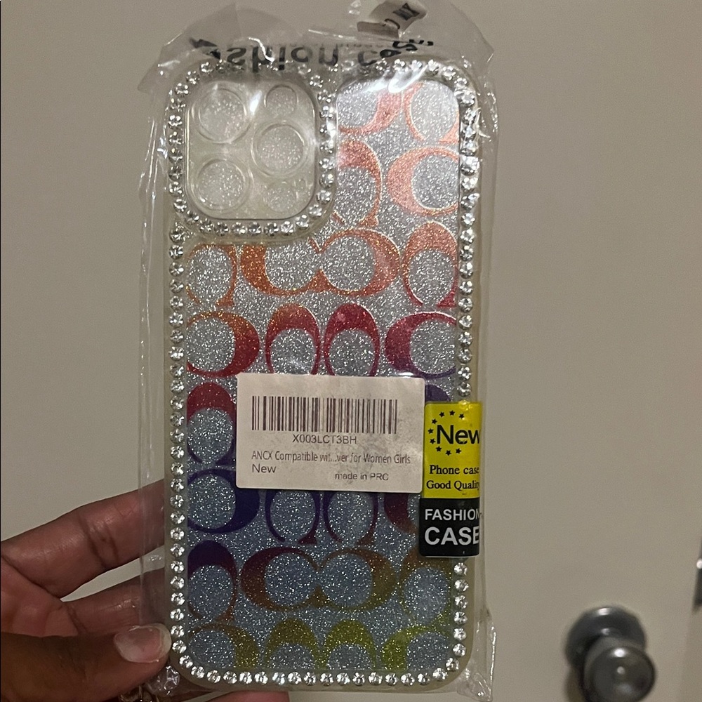Glitter Rainbow Phone Case with Rhinestones